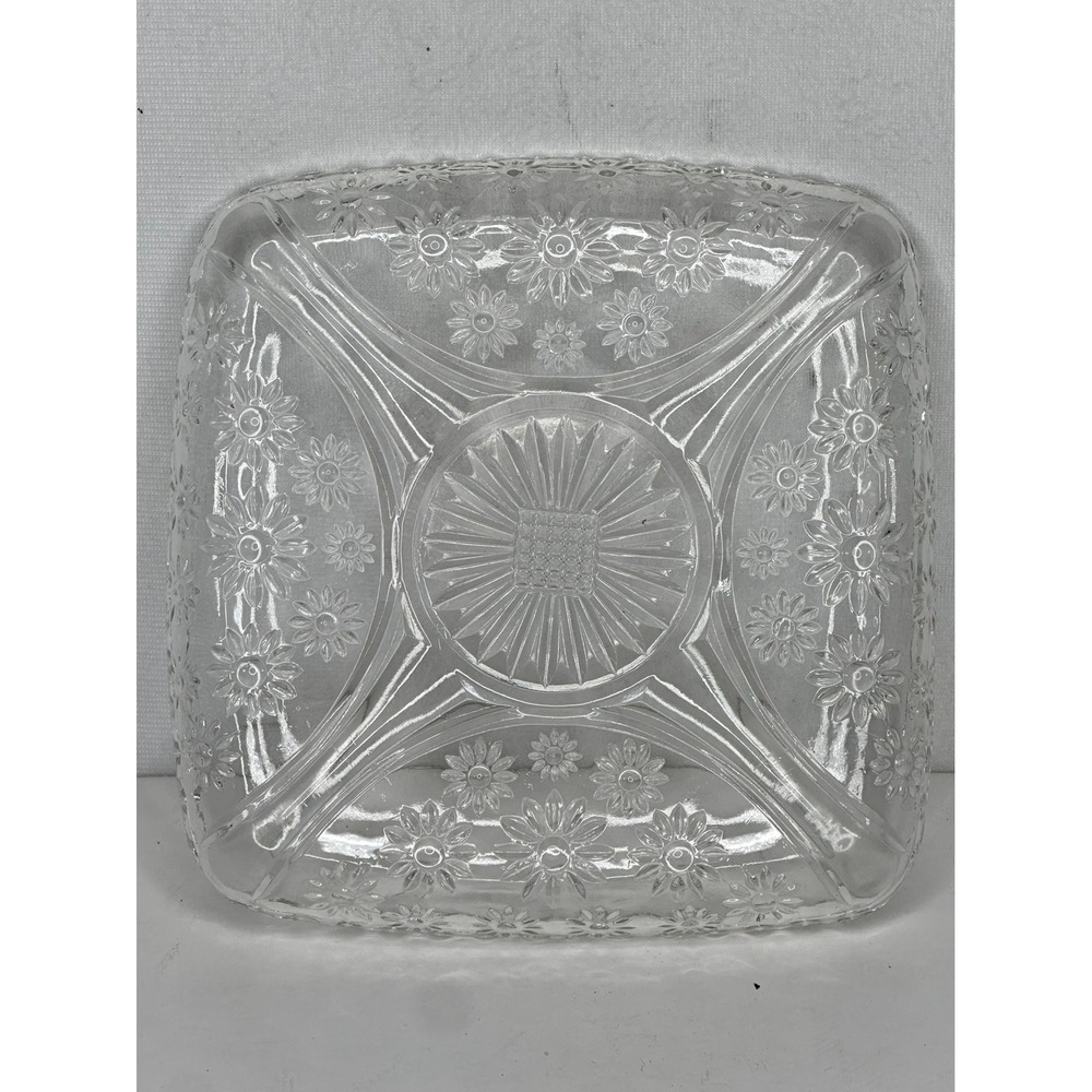 Vintage Hazel Atlas Crazy Daisy Glass Square Plate Plate Cross Motif Relish Tray